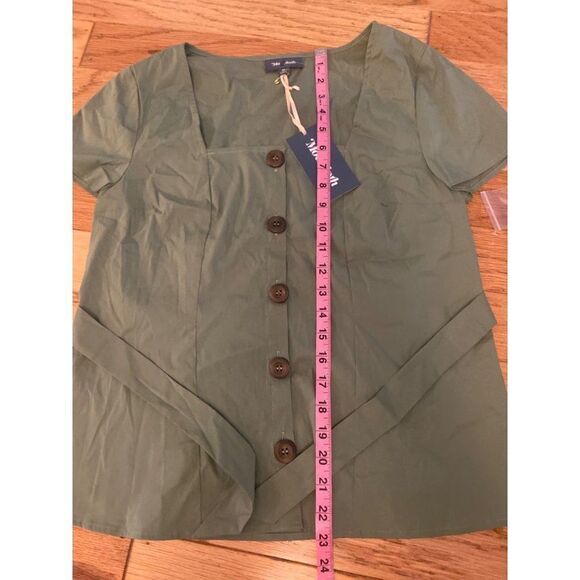NWT ModCloth, women's green button front with tied back square neck blouse sz M - Picture 5 of 8